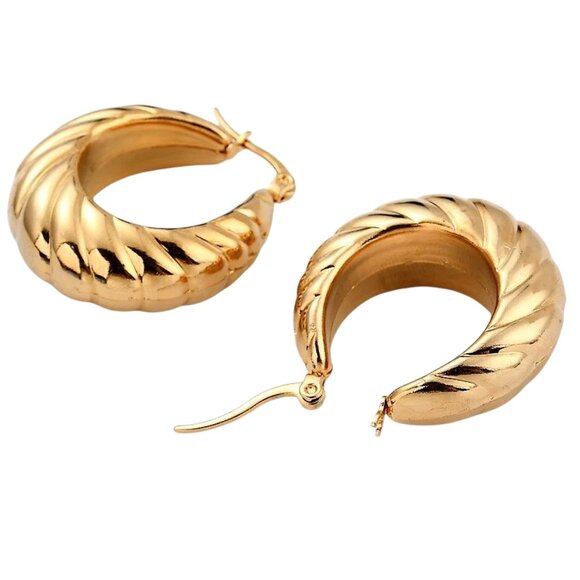 1 1/8 Inch 32mm Hoop Gold Tone Pierced Earrings - Picture 2 of 5